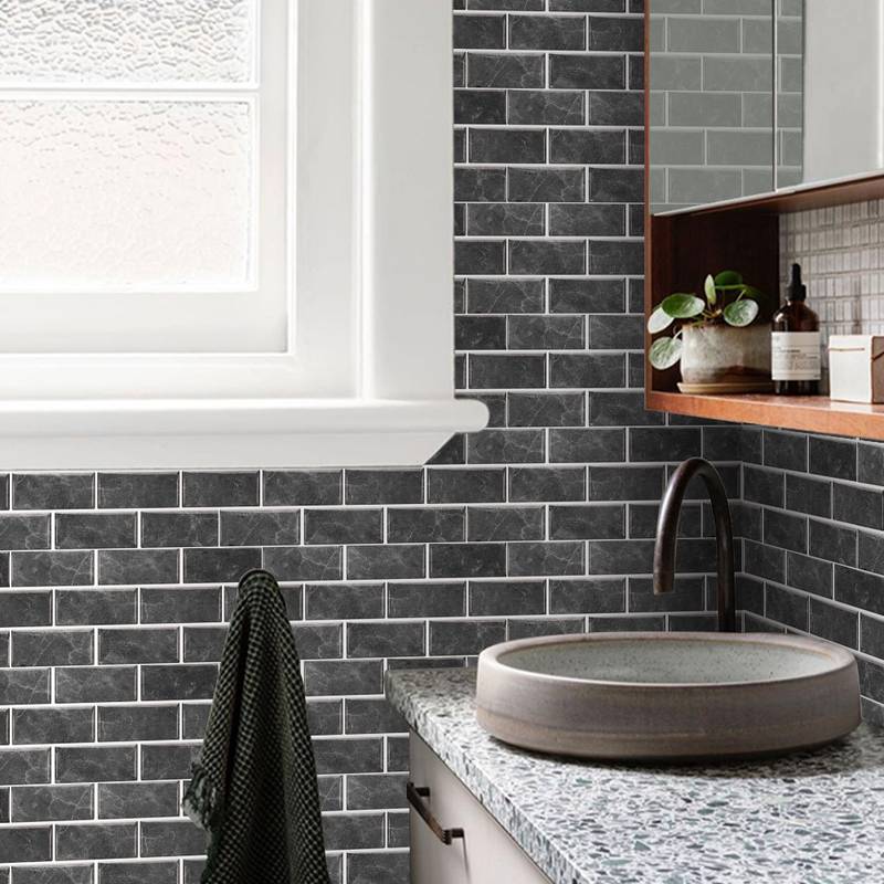 6pcs Retro Black Checkered Tile Stickers for Walls