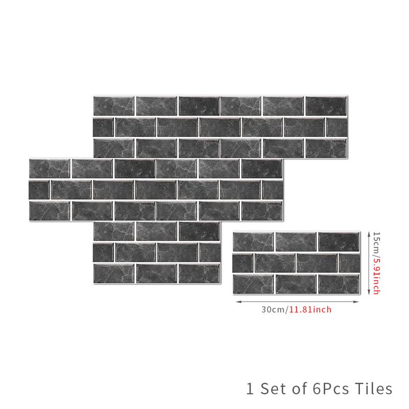 6pcs Retro Black Checkered Tile Stickers for Walls
