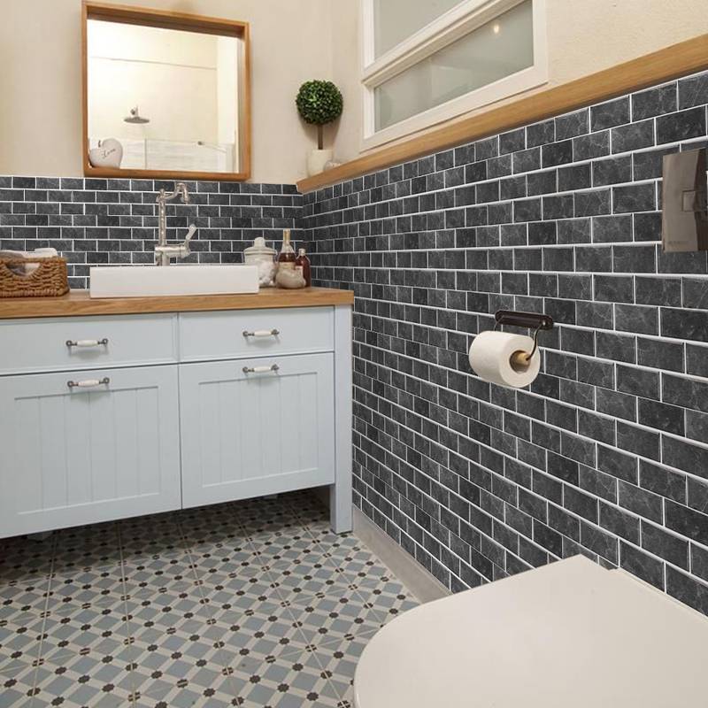 6pcs Retro Black Checkered Tile Stickers for Walls