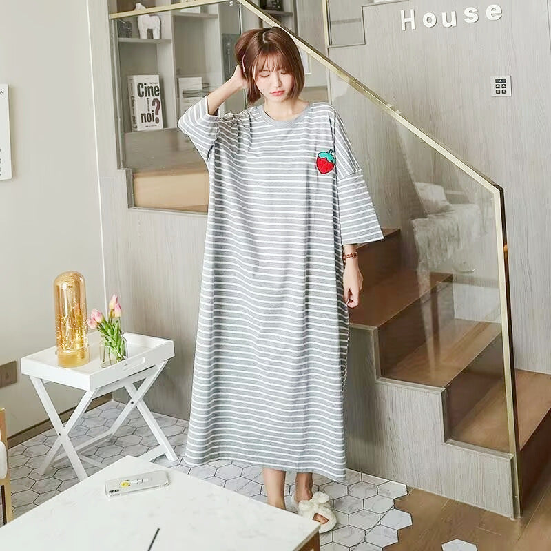 Women's Korean-Style Striped Nightdress