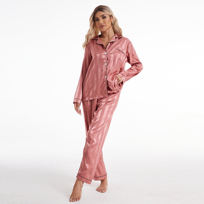 Women's Satin-Striped Pajama Set (Plus Size)