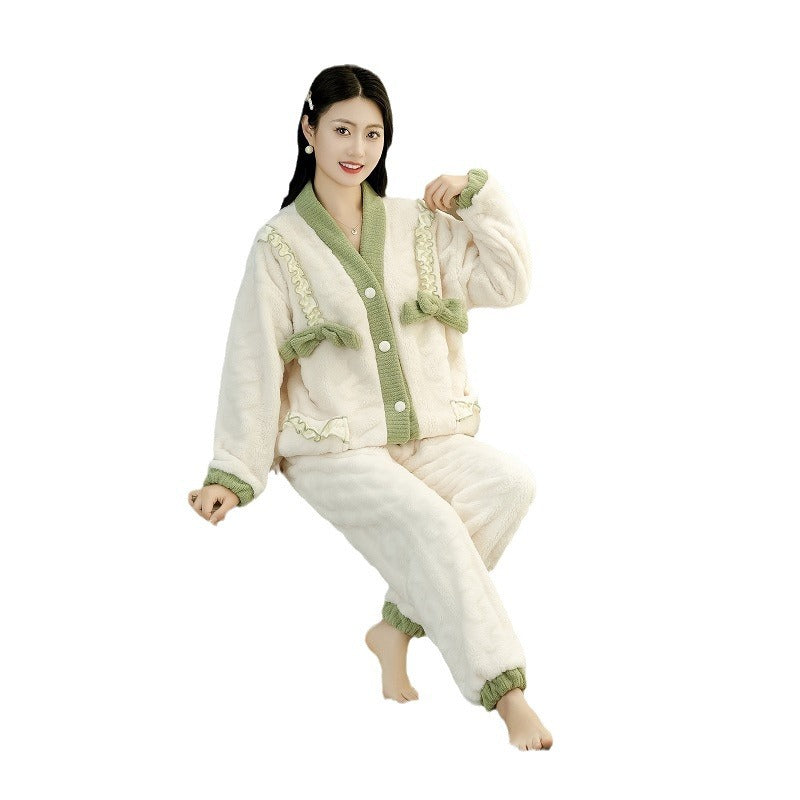 Women's Coral Fleece V-Neck Pajama Set