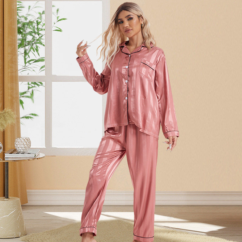 Women's Satin-Striped Pajama Set (Plus Size)