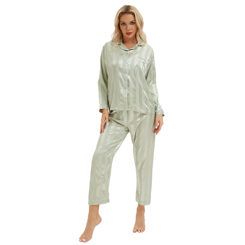 Women's Satin-Striped Pajama Set (Plus Size)