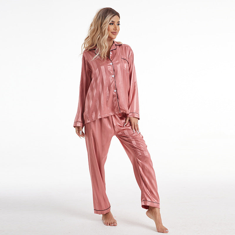 Women's Satin-Striped Pajama Set (Plus Size)