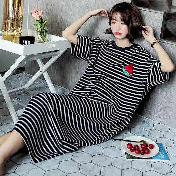 Women's Korean-Style Striped Nightdress