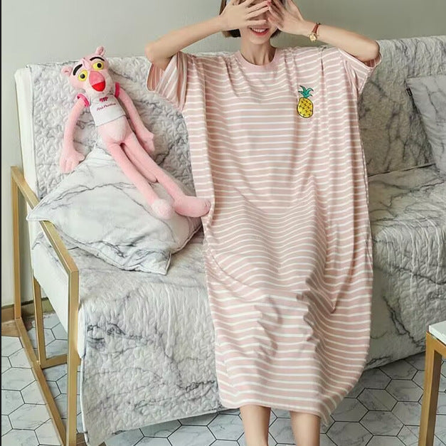 Women's Korean-Style Striped Nightdress