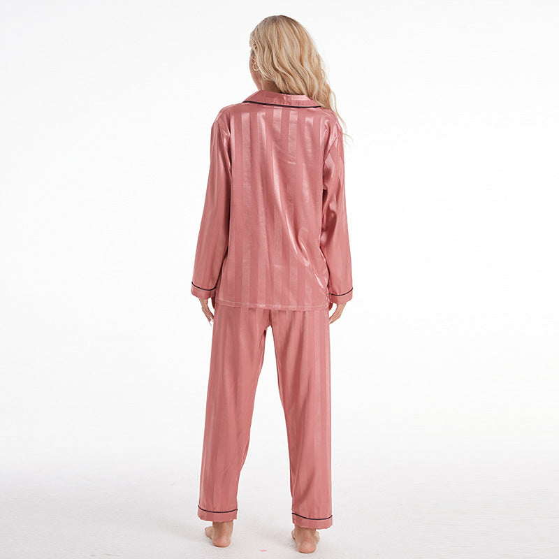 Women's Satin-Striped Pajama Set (Plus Size)