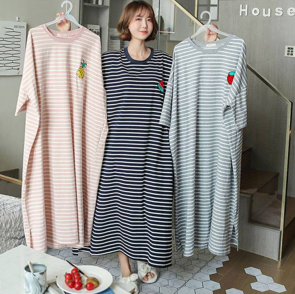 Women's Korean-Style Striped Nightdress