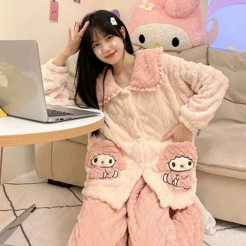 Women's Coral Fleece V-Neck Pajama Set