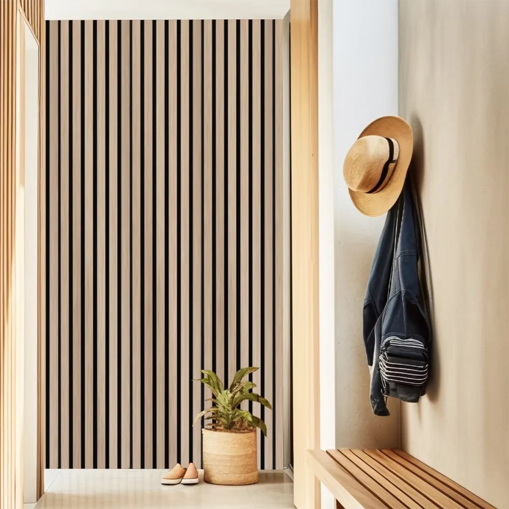 3D Wooden Grid Peel-and-Stick Wall Panels