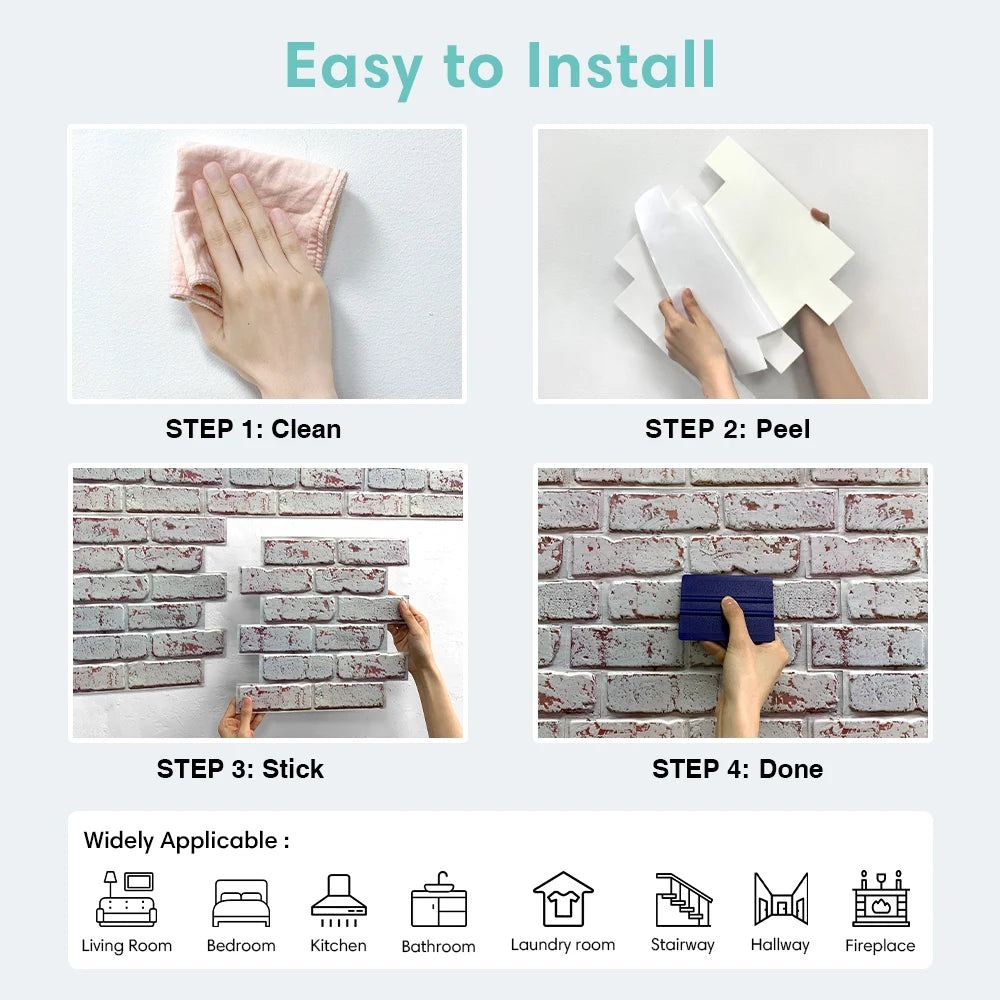 3D Brick Peel-and-Stick Wall Panels