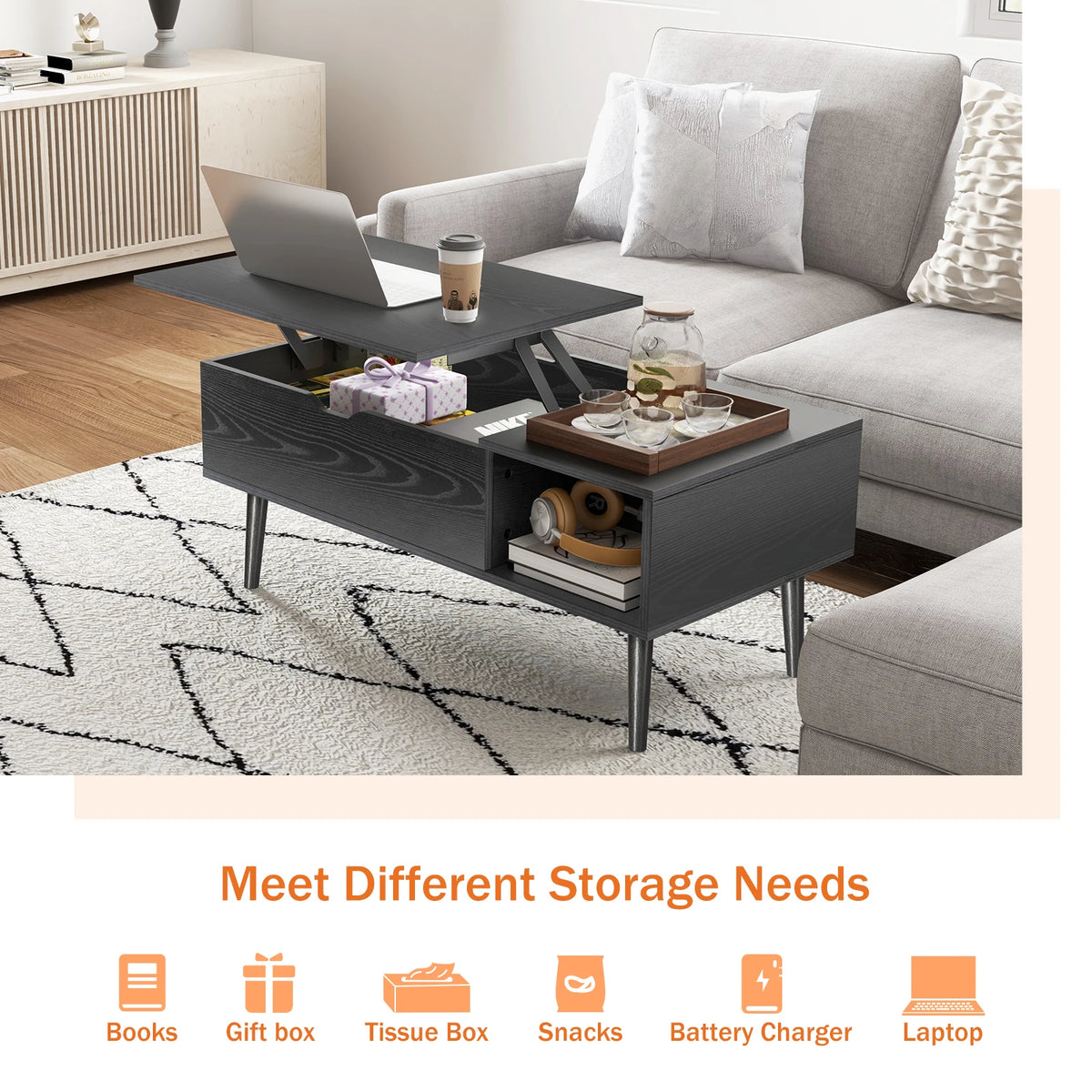 Lift-Top Coffee Table with Hidden Storage