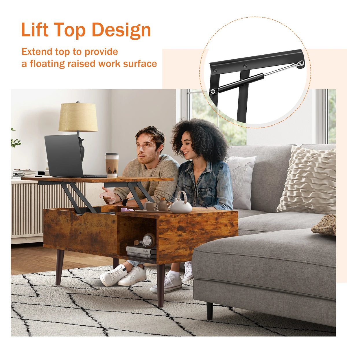 Lift-Top Coffee Table with Hidden Storage