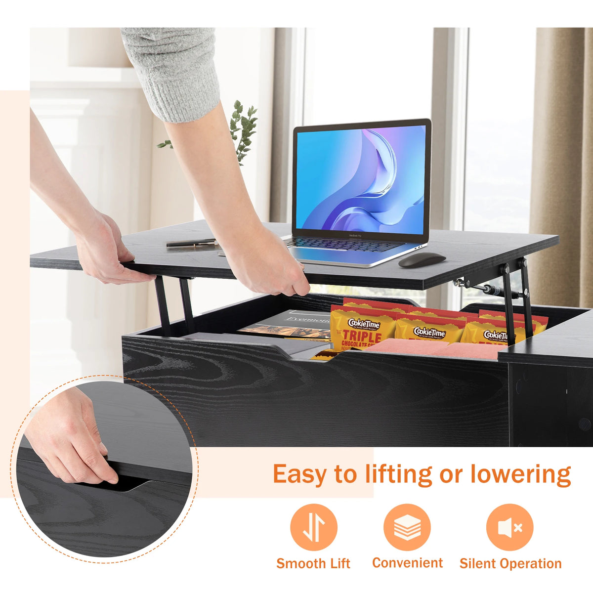 Lift-Top Coffee Table with Hidden Storage