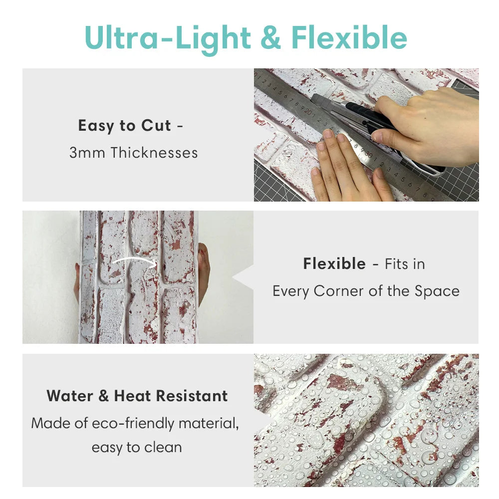 3D Brick Peel-and-Stick Wall Panels