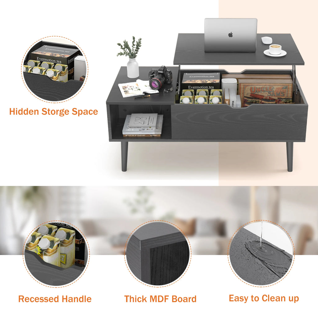 Lift-Top Coffee Table with Hidden Storage