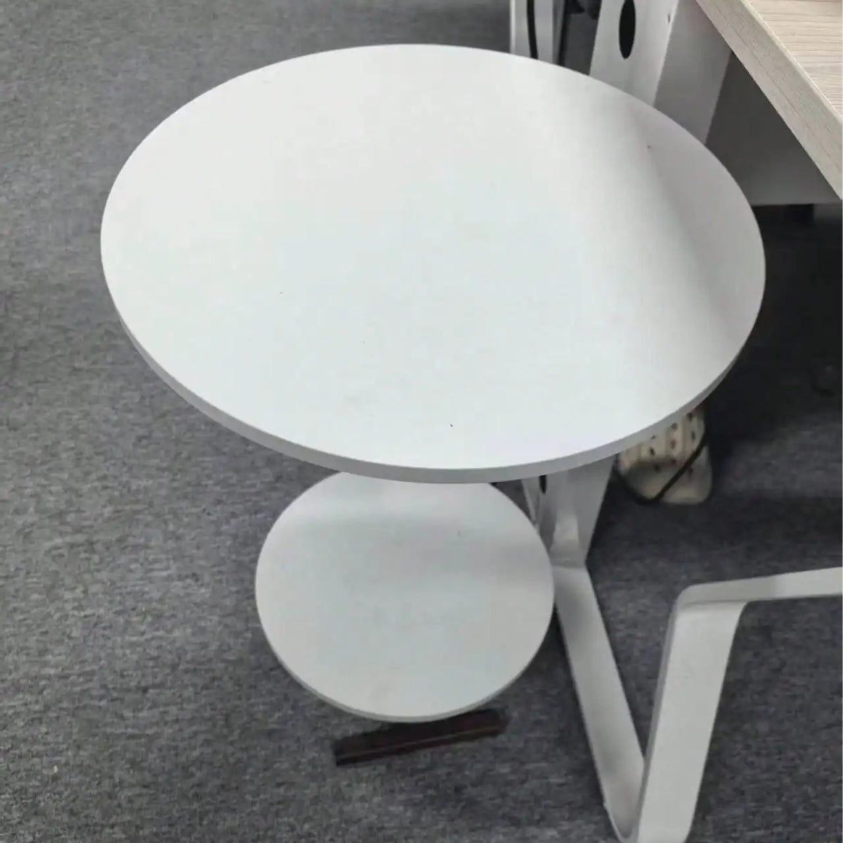 Round C-Shaped Faux Marble Side Table (2-Tier)