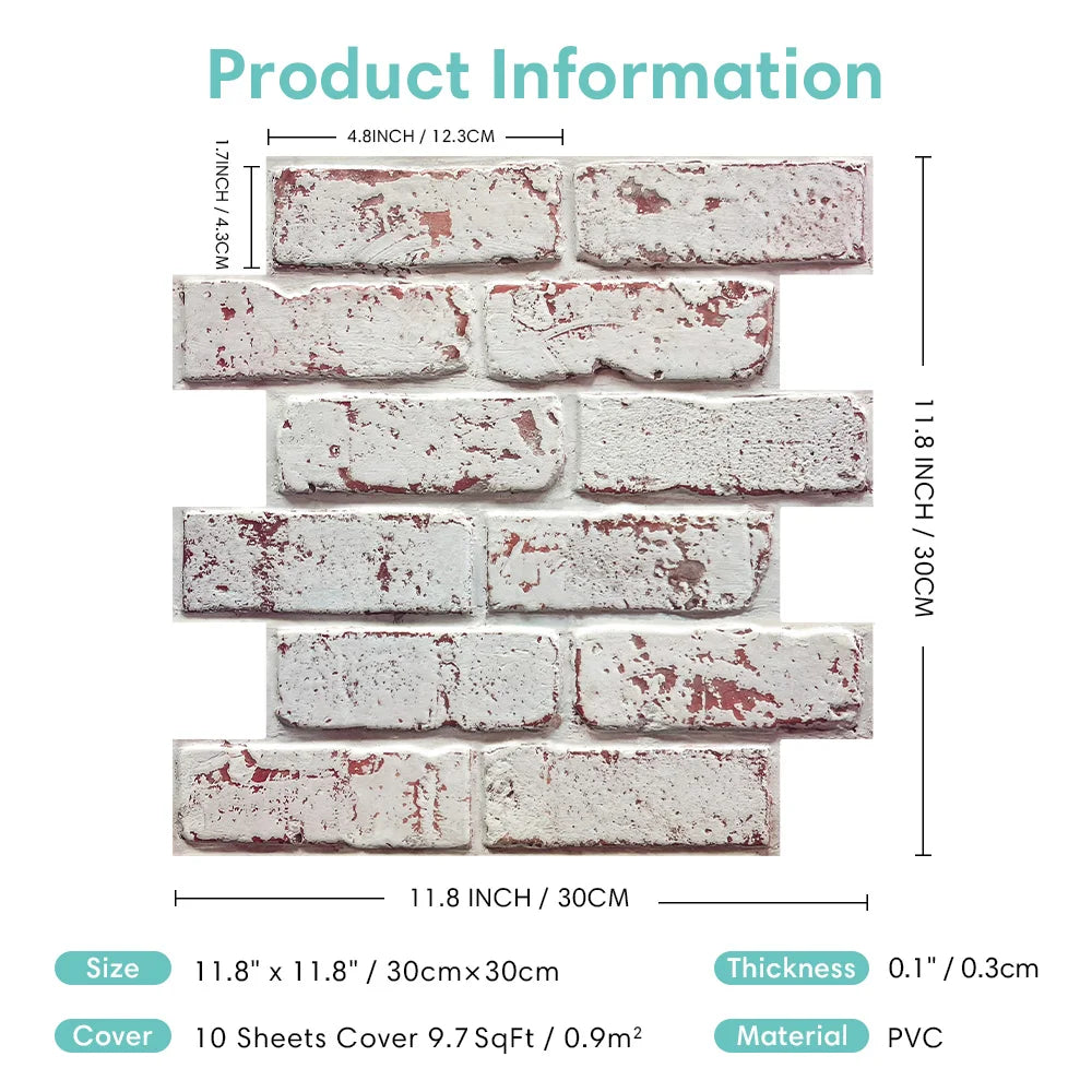 3D Brick Peel-and-Stick Wall Panels