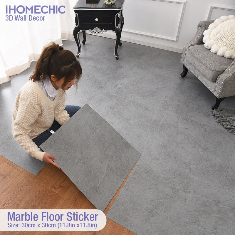 Marble-Look Peel-and-Stick Floor Tile Sticker