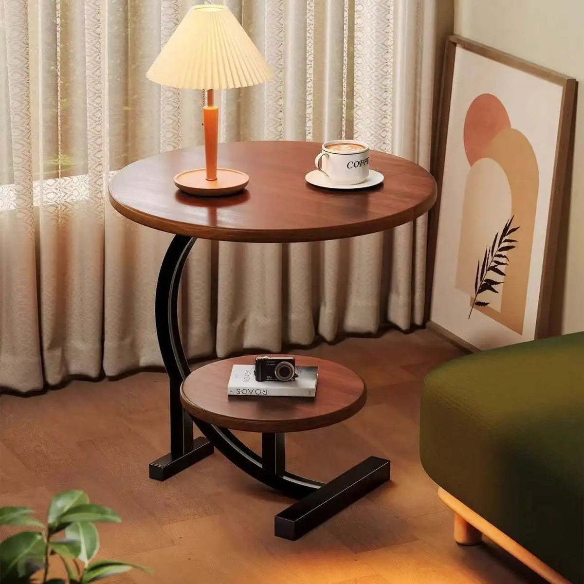 Round C-Shaped Faux Marble Side Table (2-Tier)